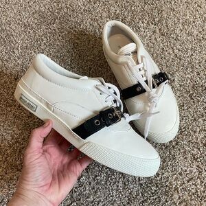 Miu Miu Leather Buckle Low-Top Sneaker, contrast White and black size EU 40